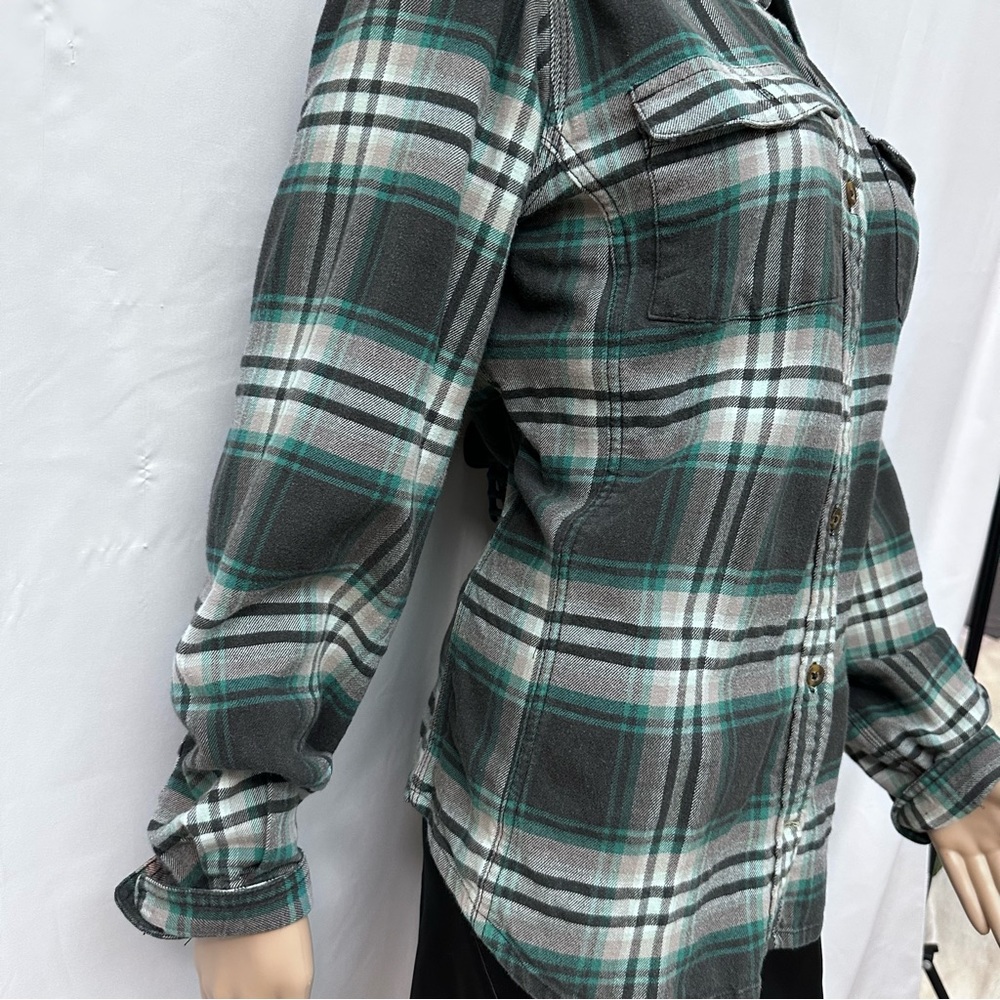 Carhartt Green Flannel Plaid Women's Button Shirt Size L 12/14
